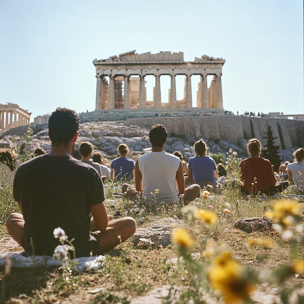 students doing a seminar meditation at the Parthenon acropolis Greece An inspiring quote from a student testimonial about the hypnosis training program.